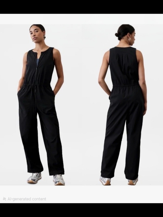 Athleta Pants - Athleta Black Athletic Jumpsuit Wide Leg Sleeveless Fron Zip